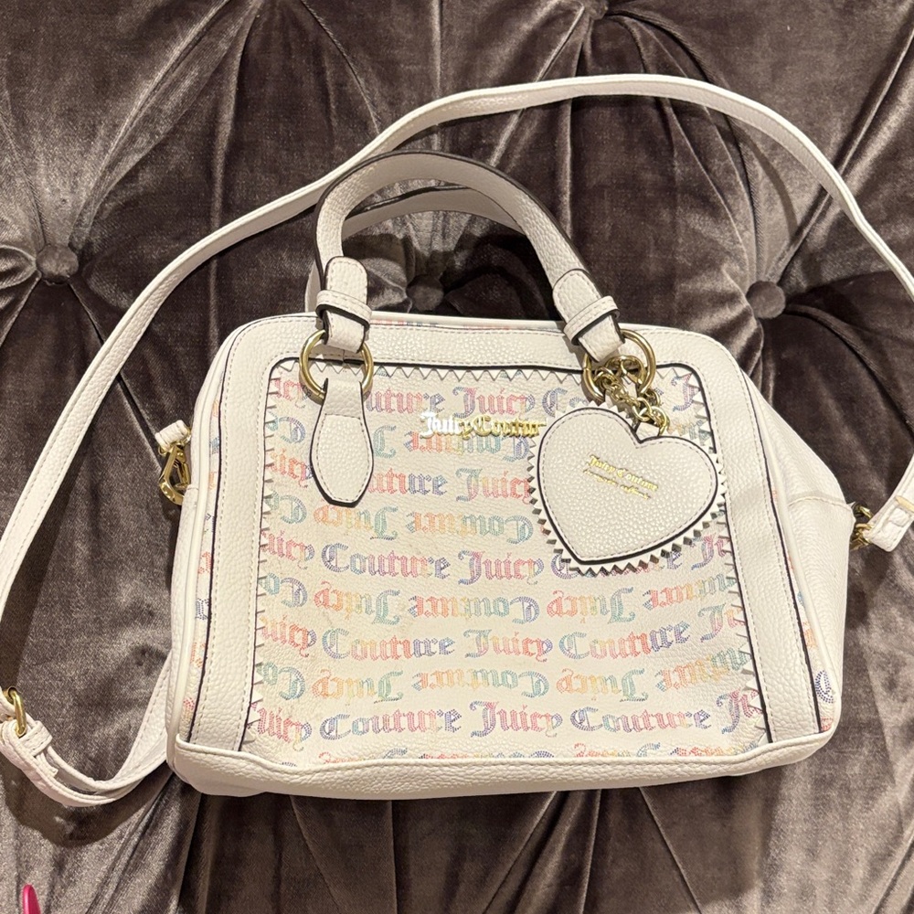 Juicy Couture White Satchel with Multicolor Logo
